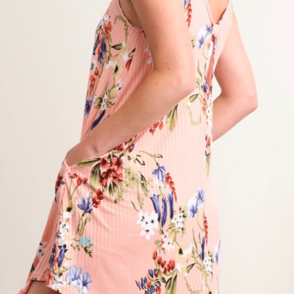 Floral blush pink Ribbed dress tunic dress - Picture 3 of 8